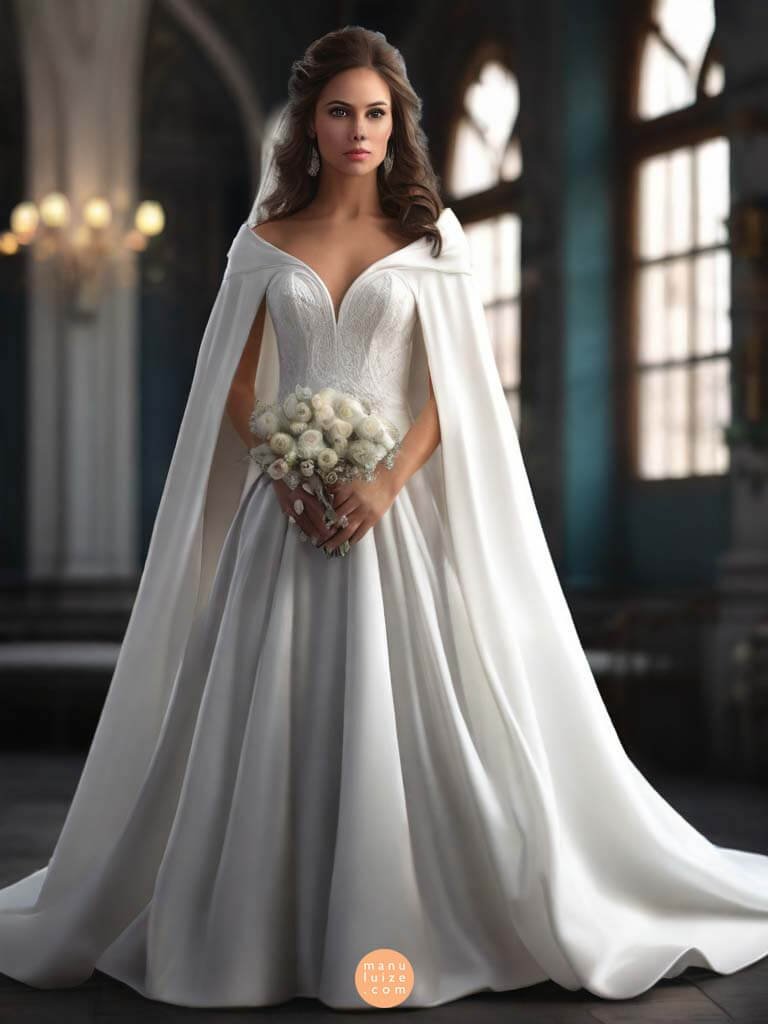 Vestido de noiva com capa longa