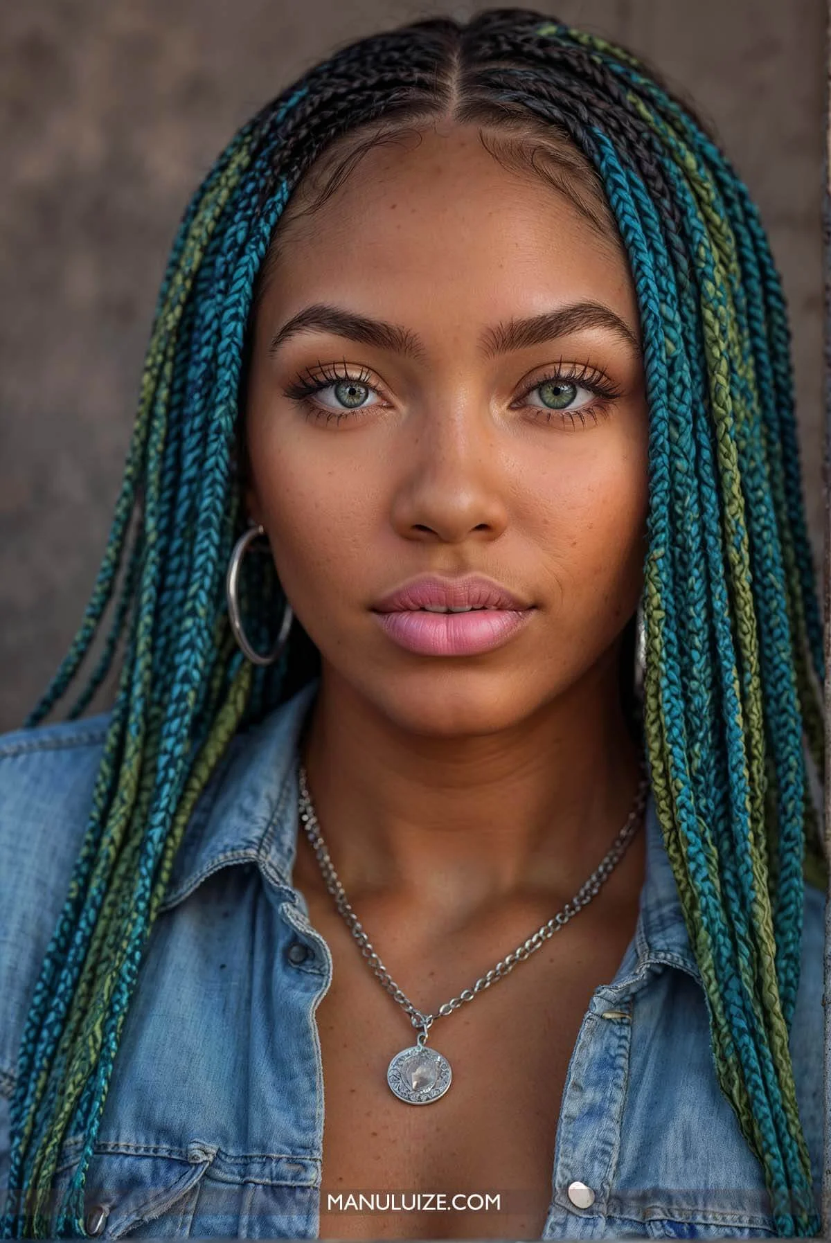 Blue and green braids