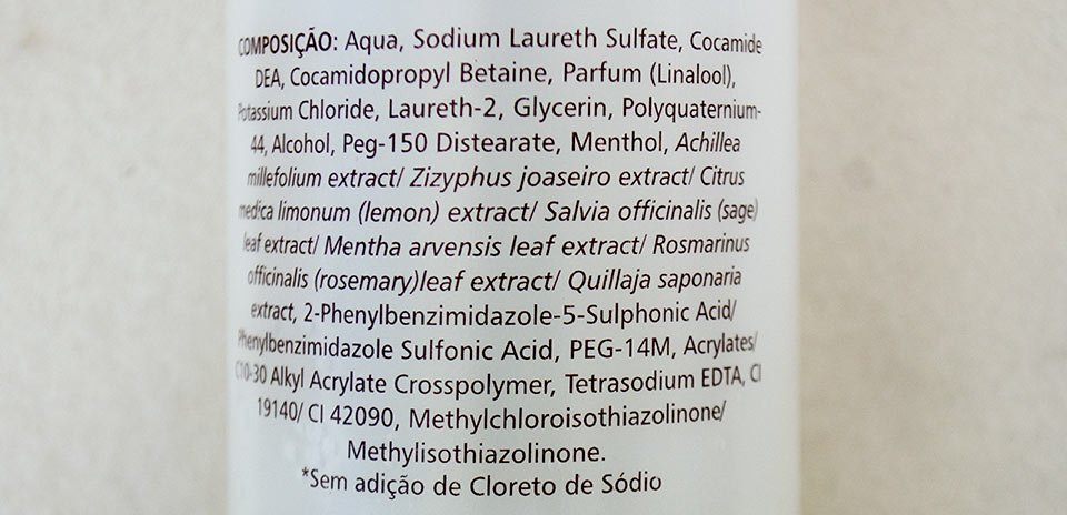 Ingredientes do shampoo Med Spa da all Nature