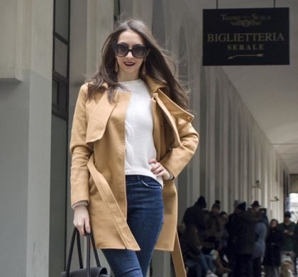 Look com casaco caramelo