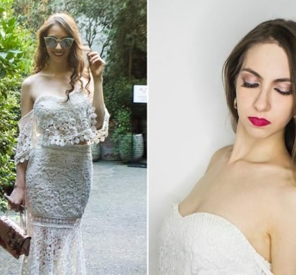 Saia longa e top cropped Branco