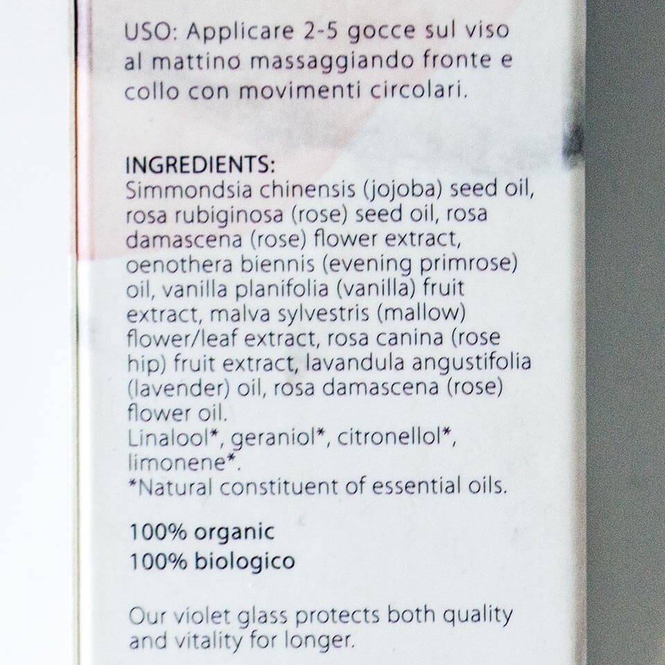 InLight Face Oil ingredients