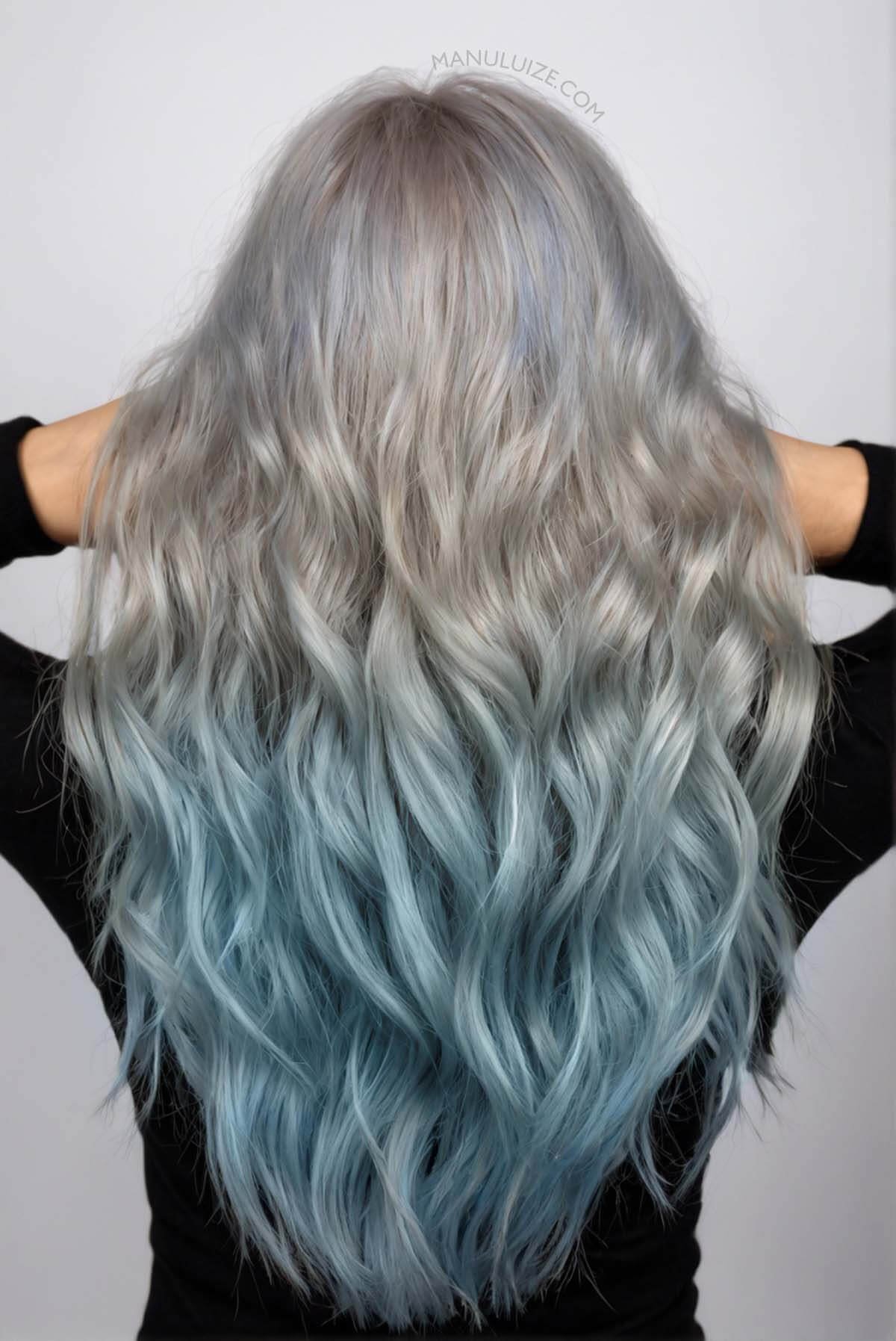 Blonde hair with blue ends