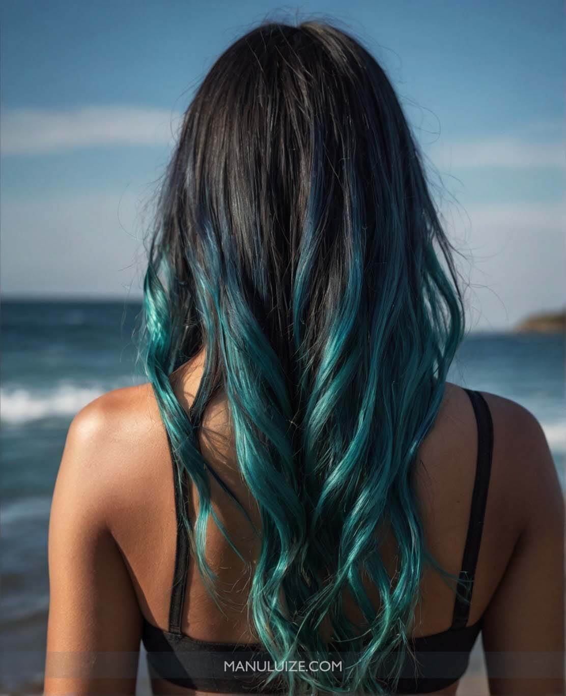 Black hair with blue ends