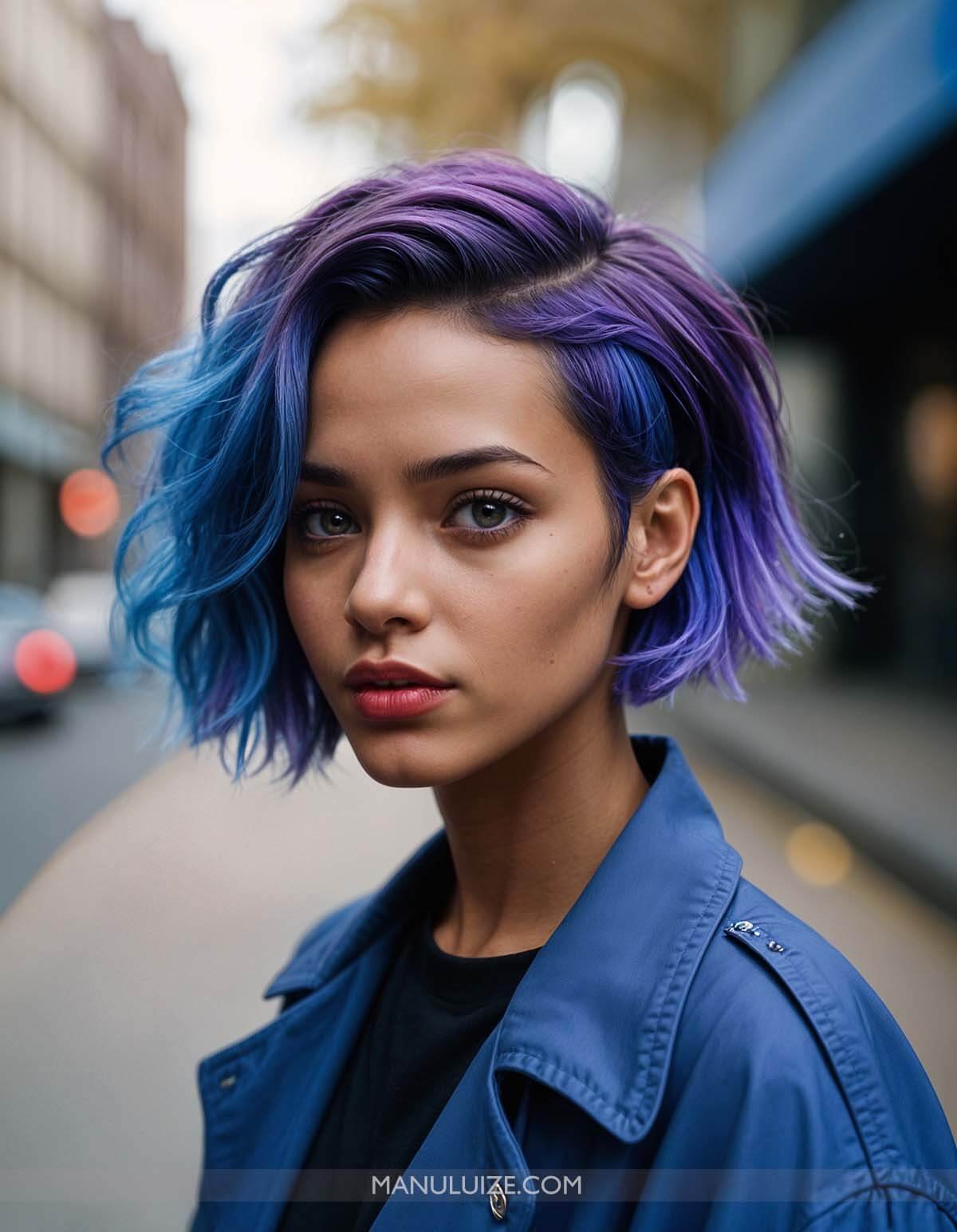 Vivid blue and purple hair