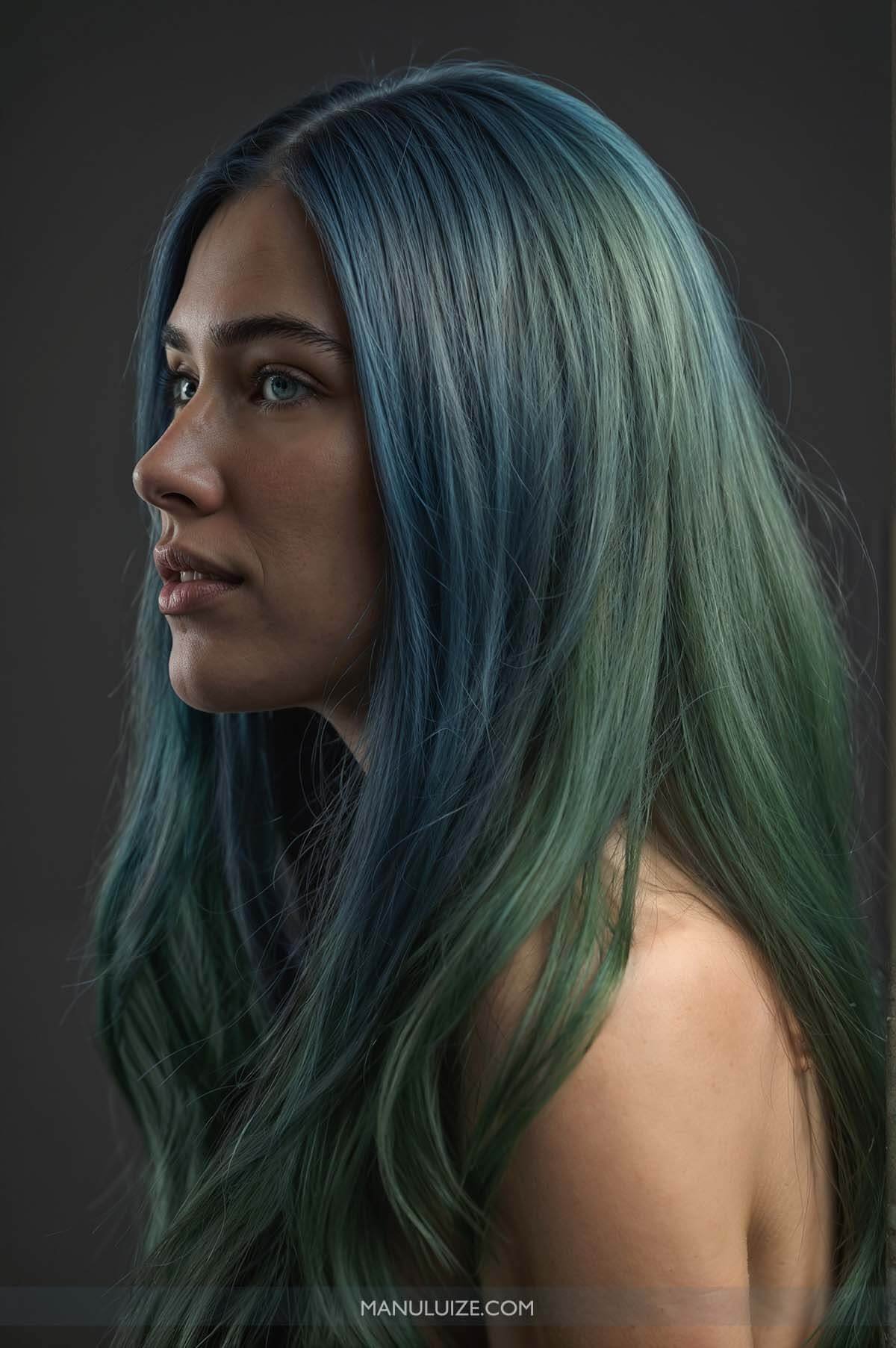 Blue and green hair