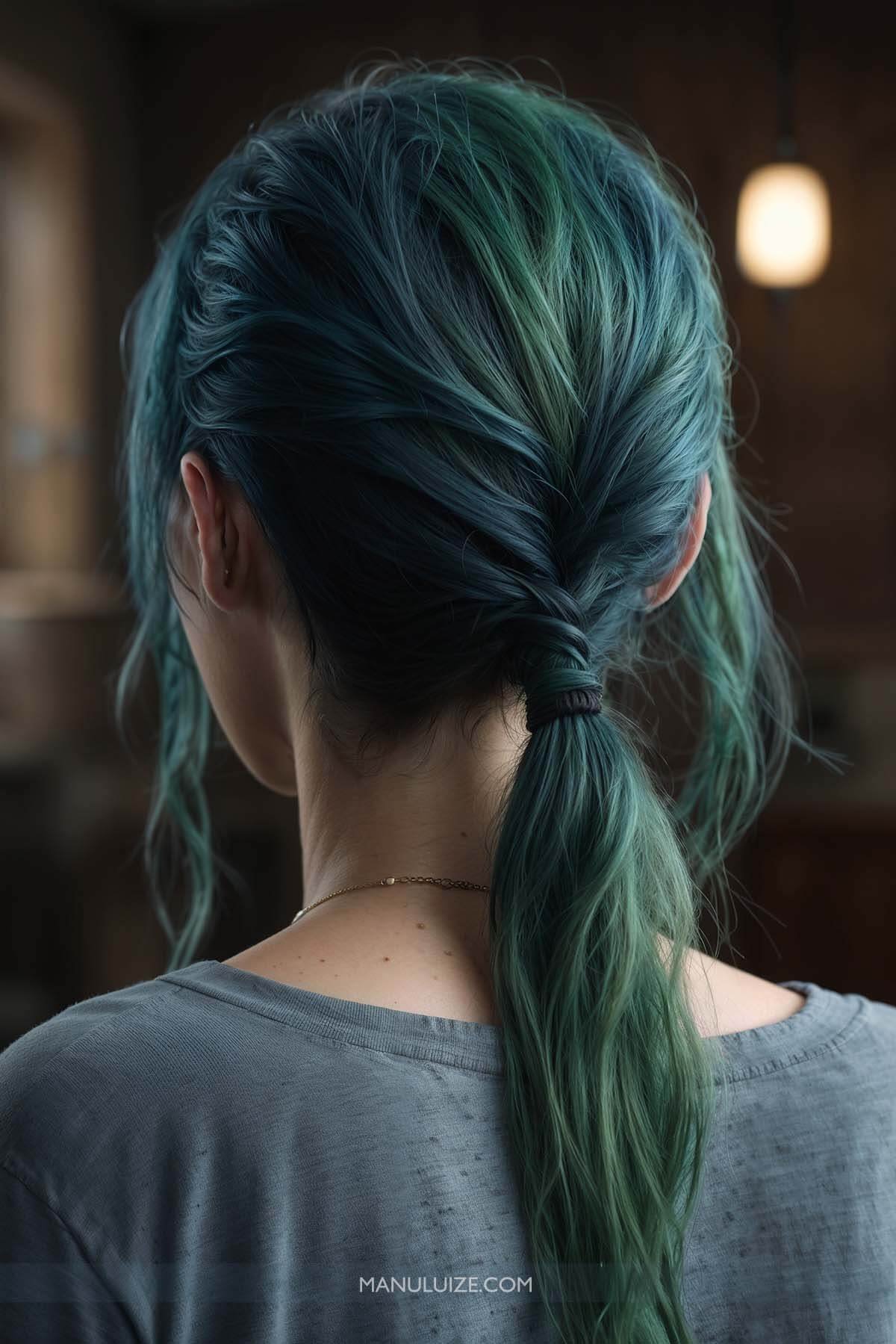 green and blue braided hairstyle