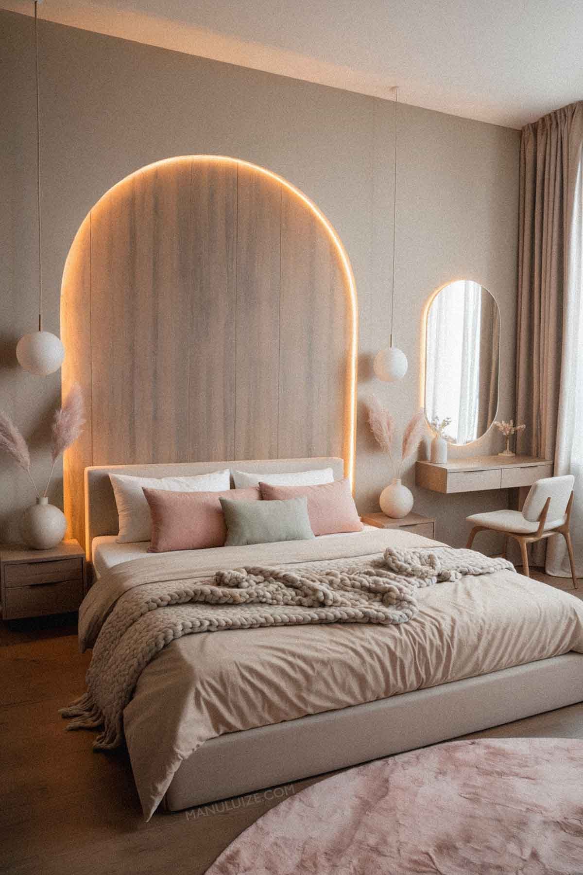 Light pink modern bedroom decor Light pink modern bedroom decor