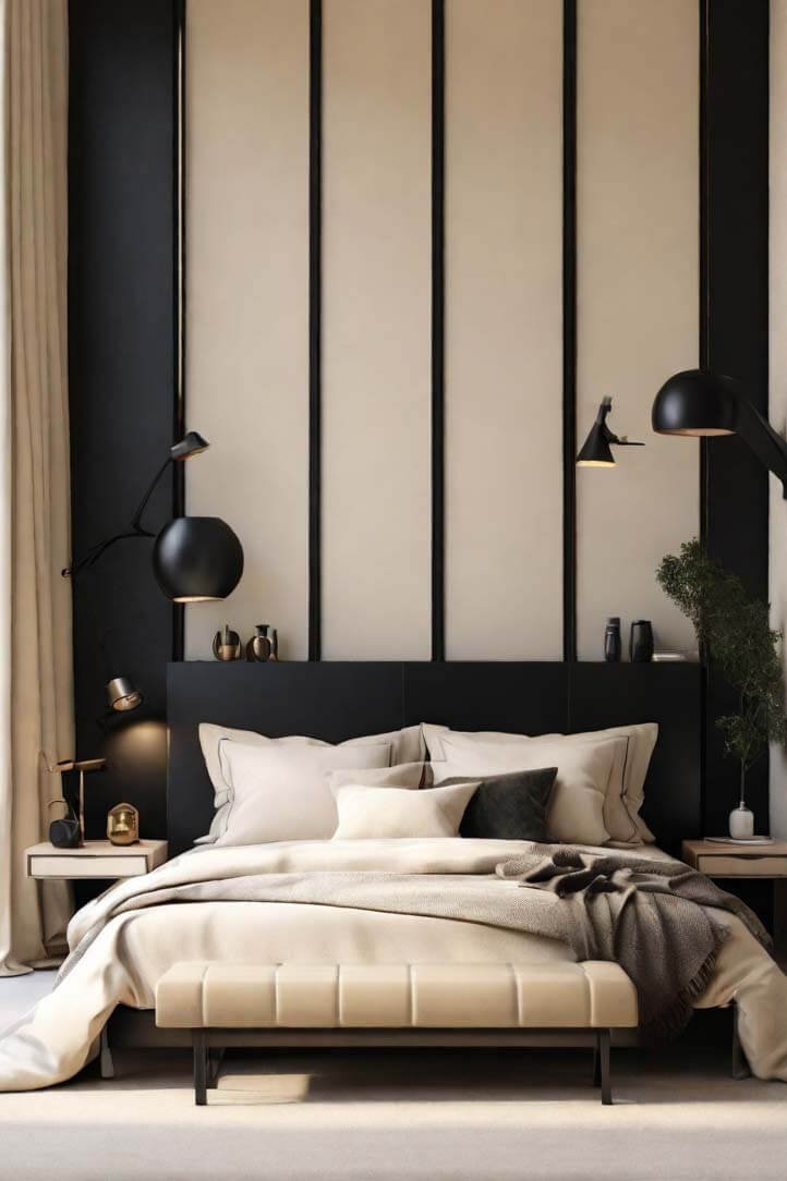Camera da letto moderna con letto nero