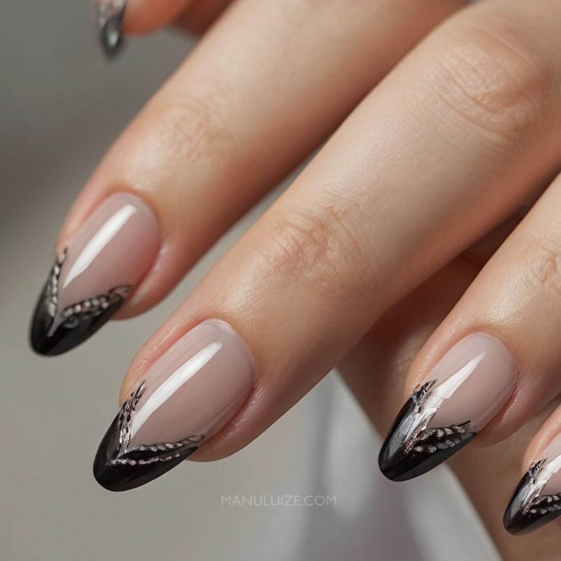 Black and nude chic nail art