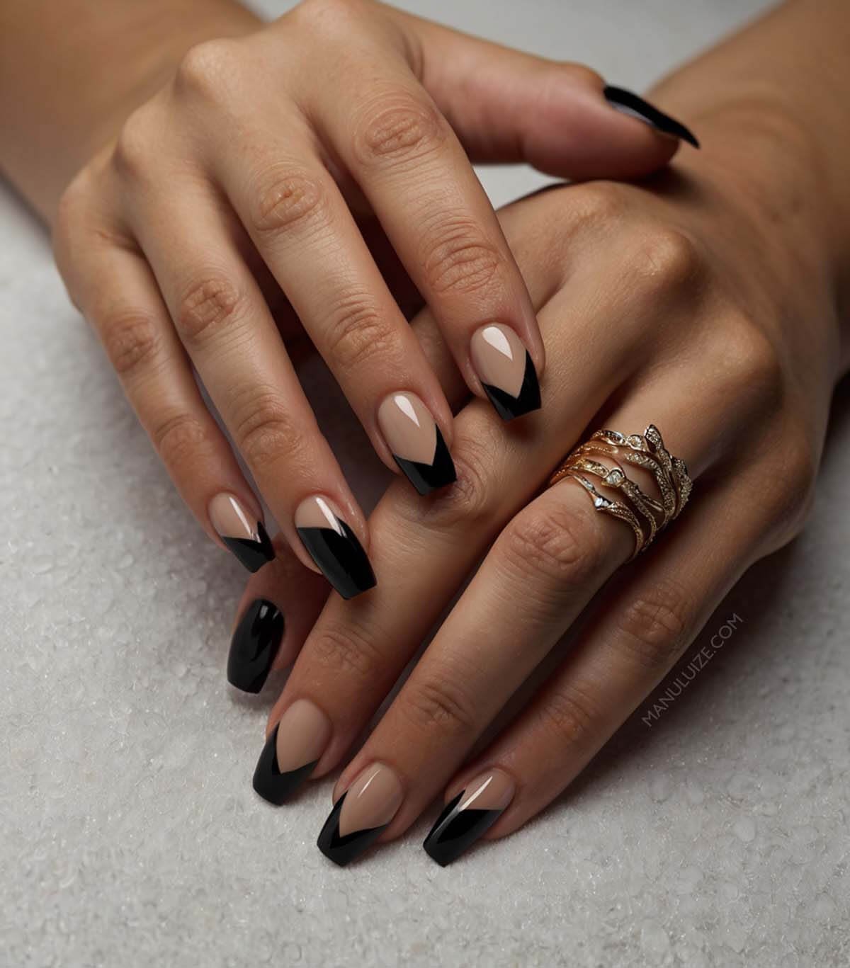 French nude and black manicure