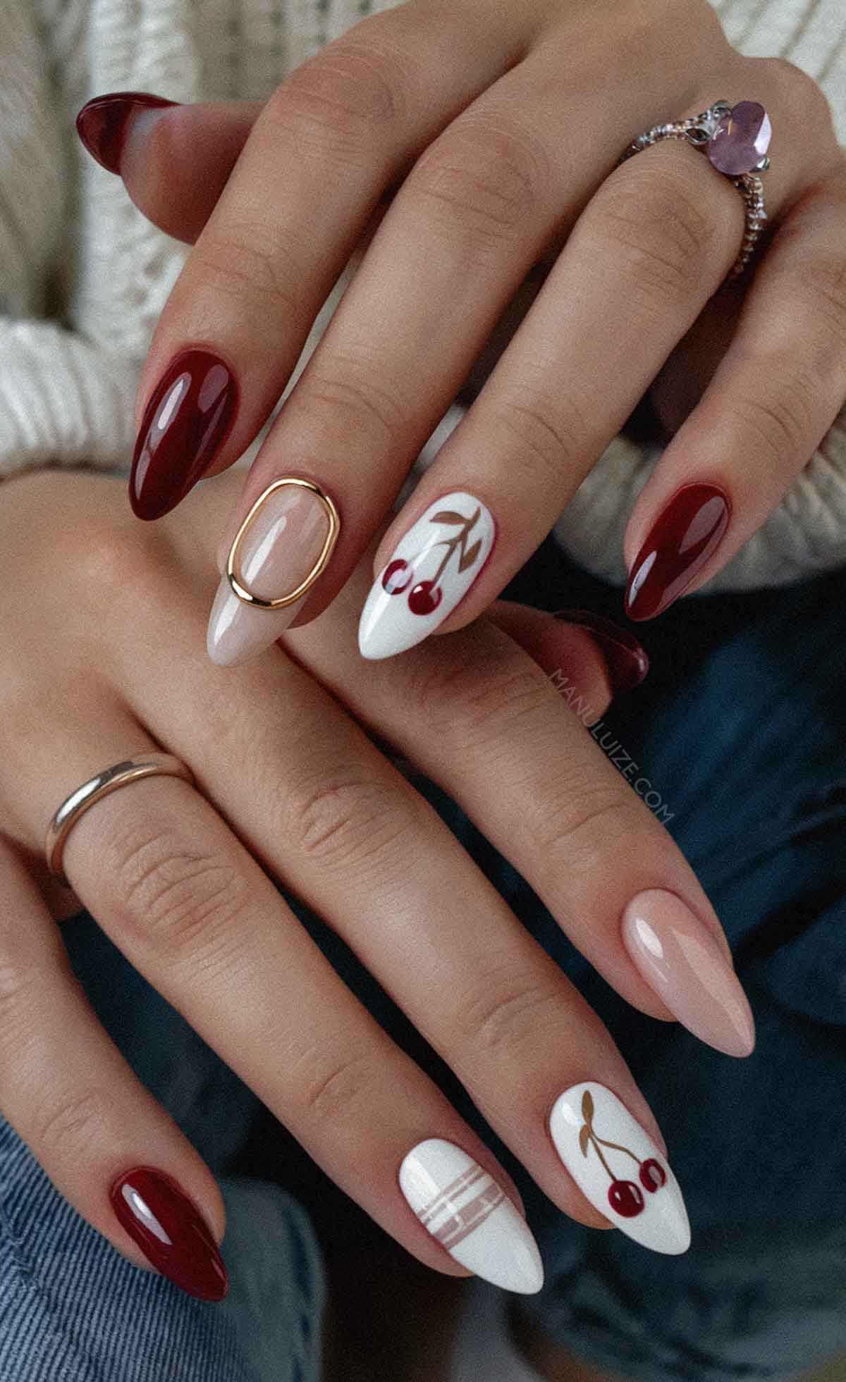 Red trendy nails cherry design