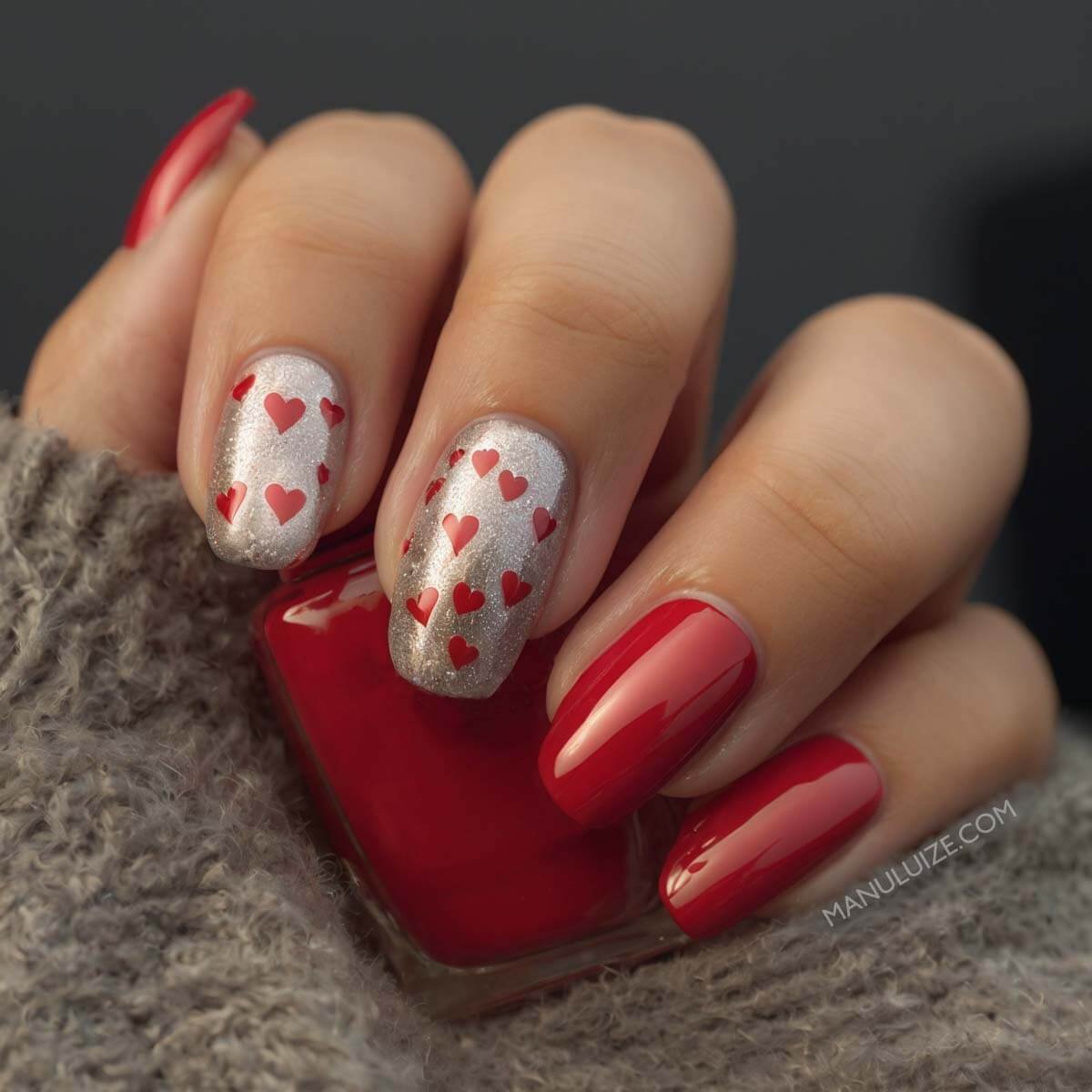 Red nails with hearts