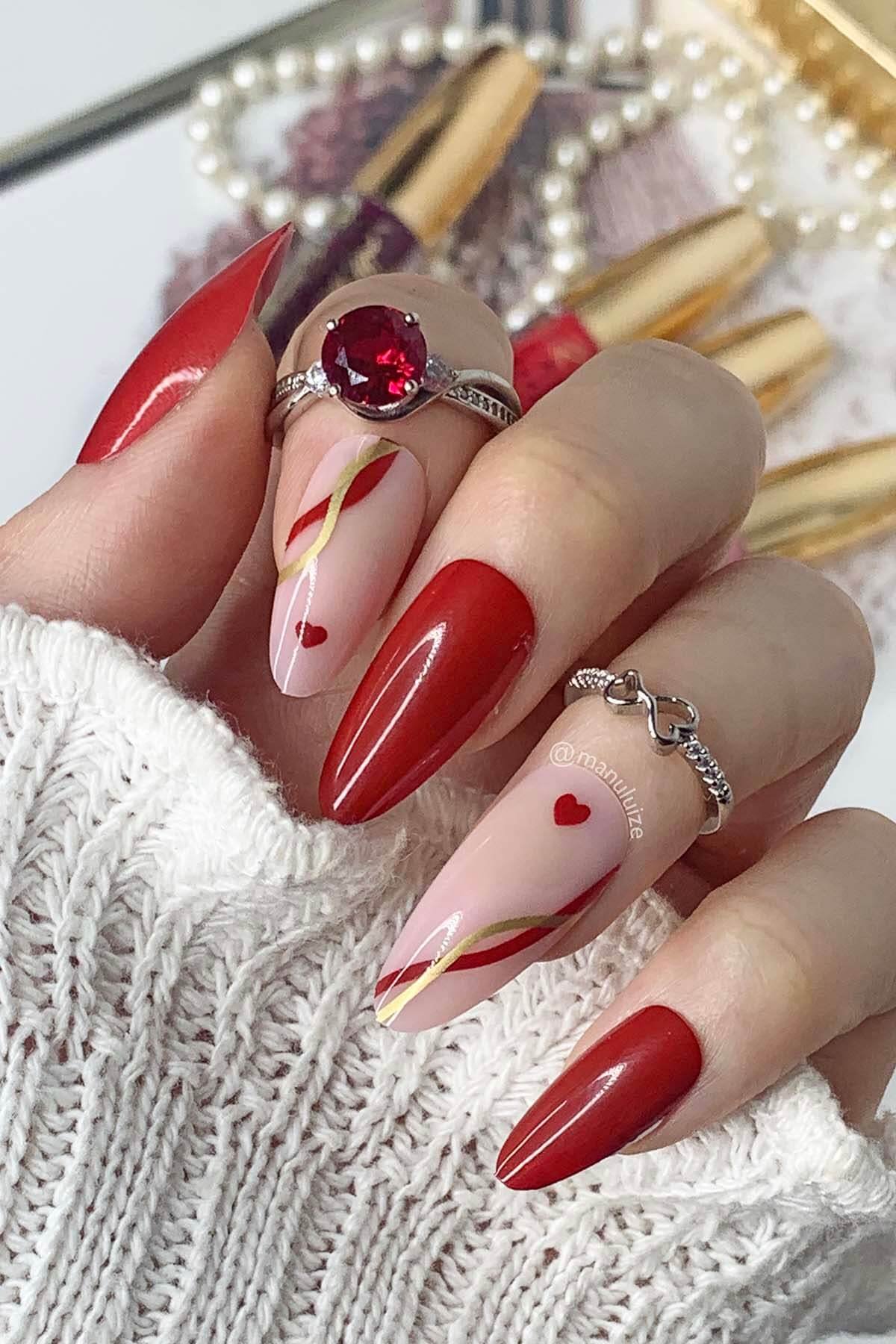 Trendy Red Heart Nails