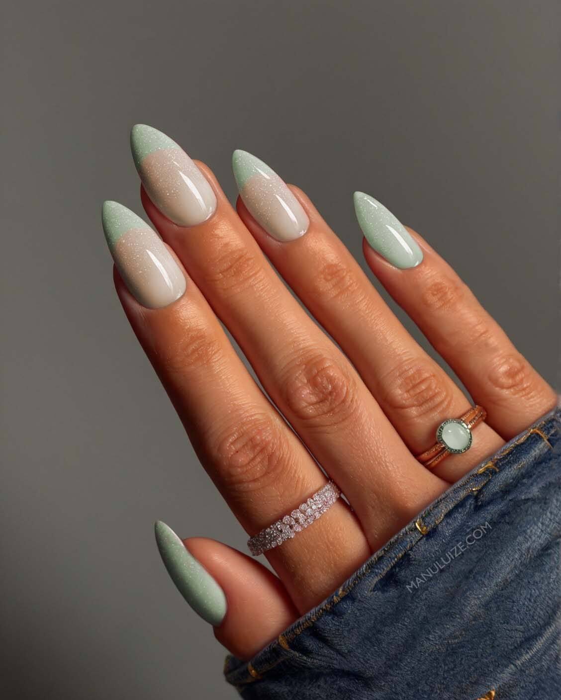 Green french nails for spring/summer