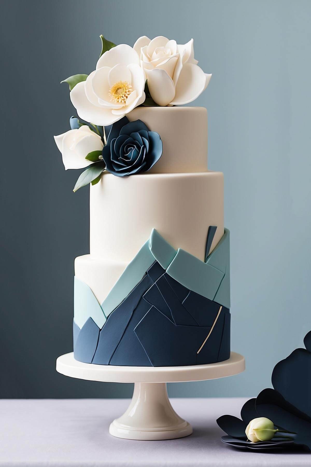 blue and white modern chic cake