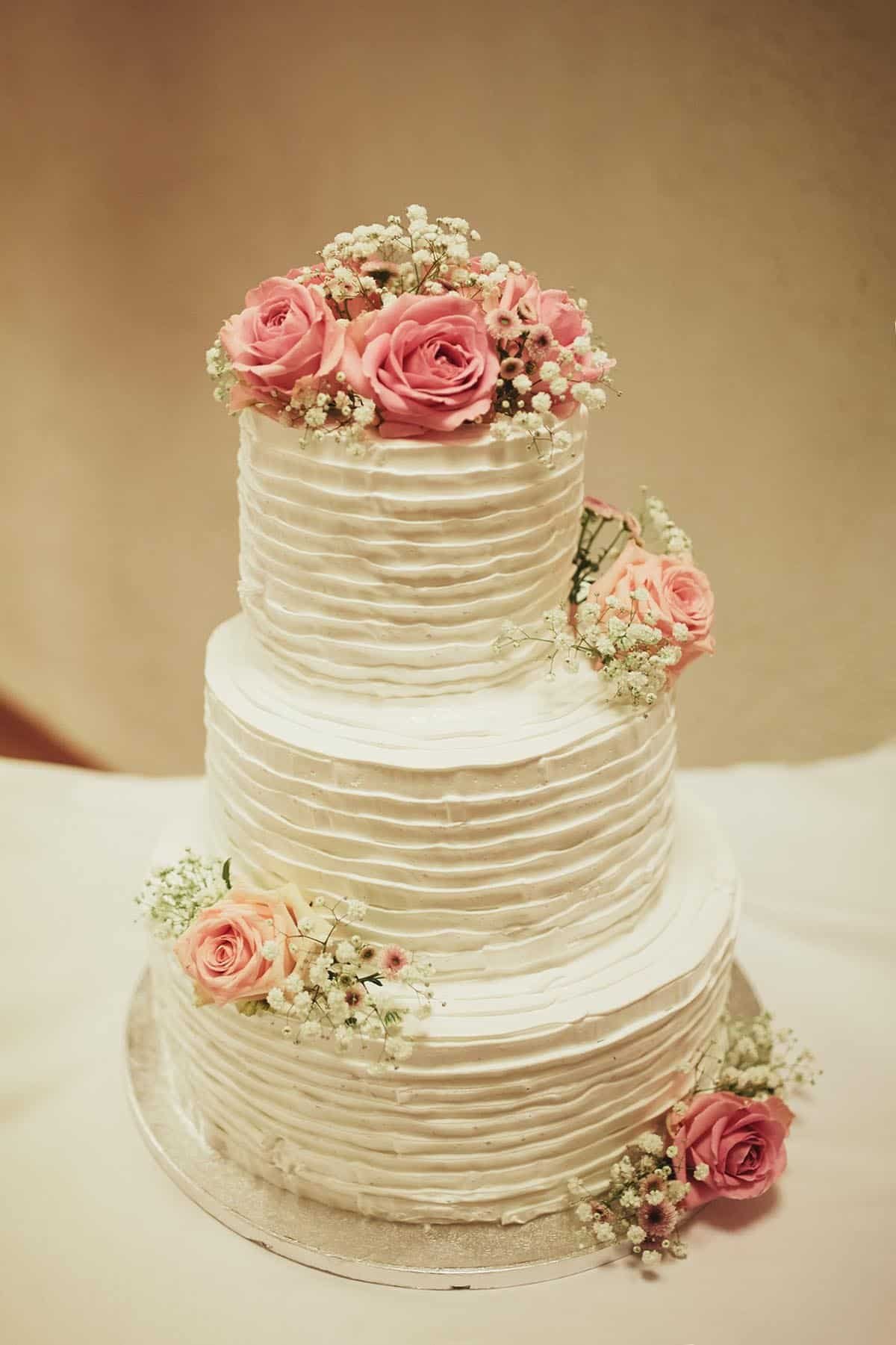 white simple 3 tier wedding cake