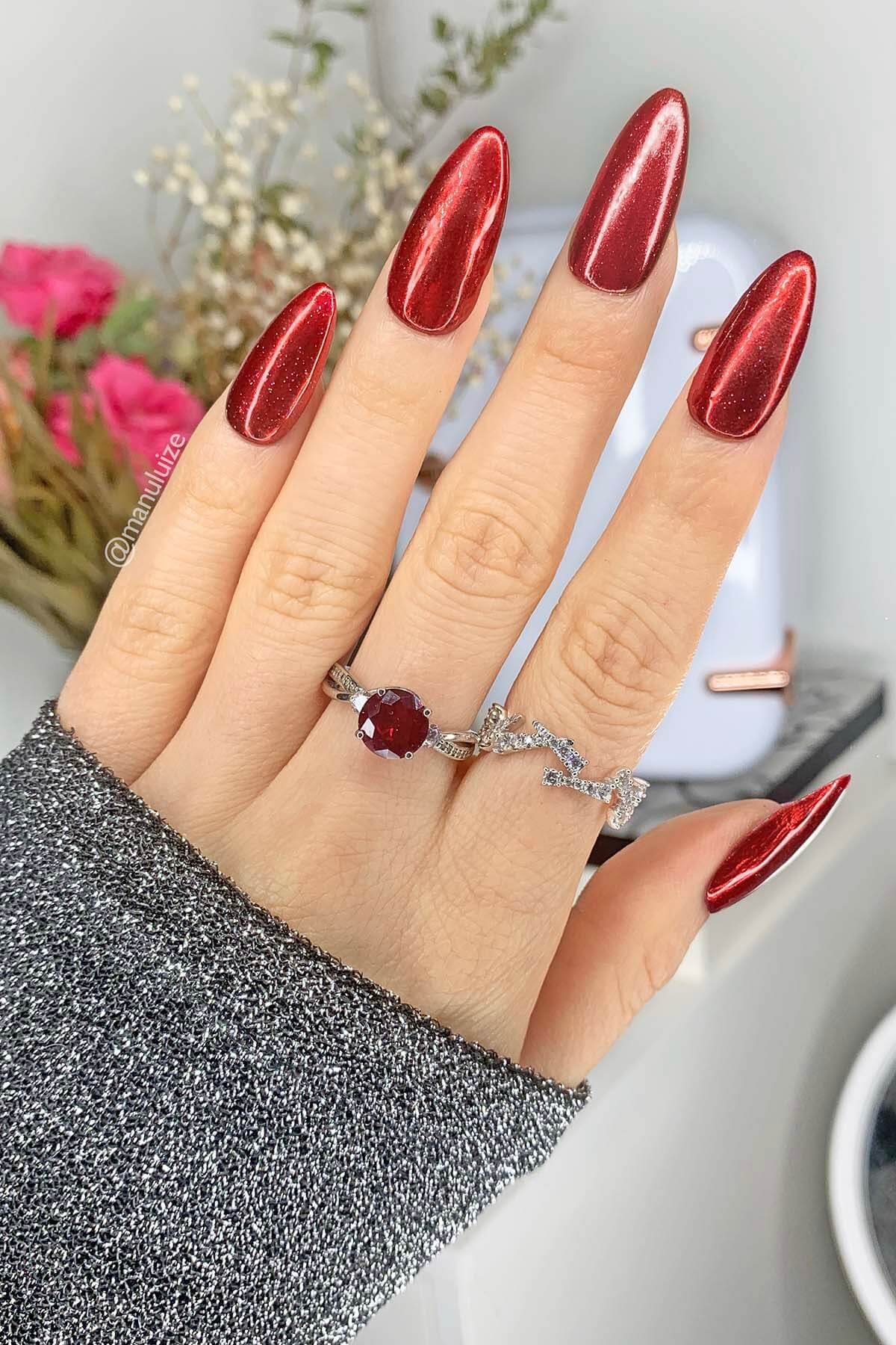 Red chrome Christmas Nails