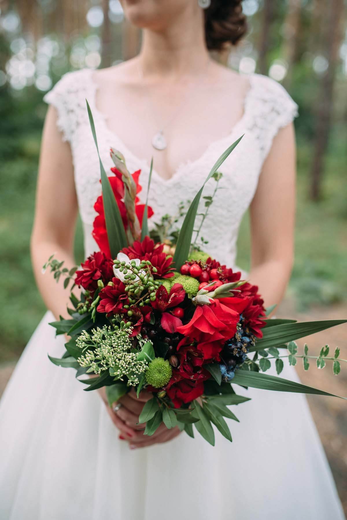 red organic bride bouquet