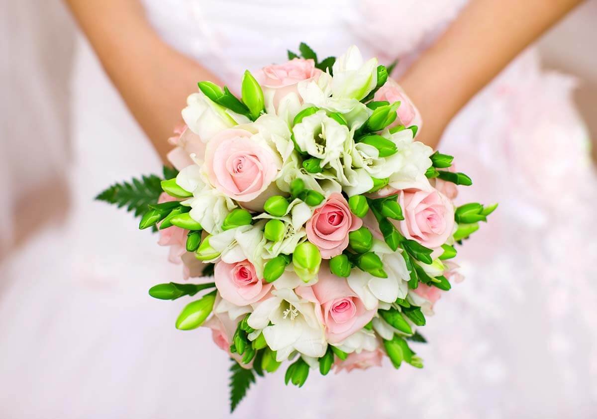round white and pink bridal bouquet