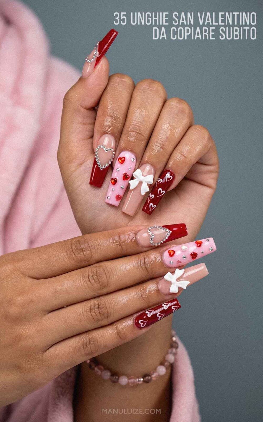 35 Unghie San Valentino da copiare subito: unghie lunghe rose