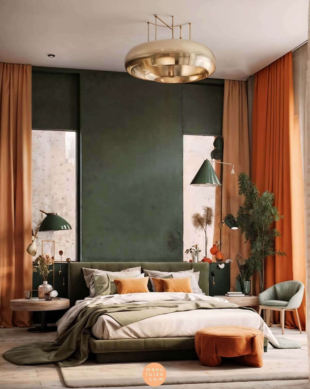 Aries bedroom decor: orange and dark green