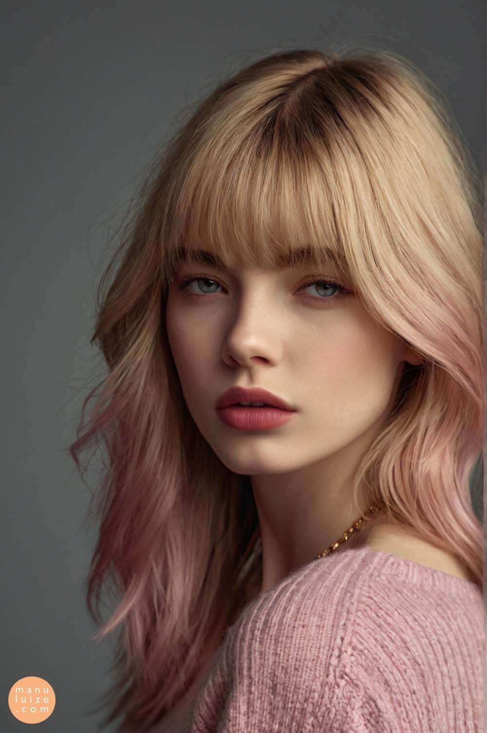 Blonde and pink hair with bangs