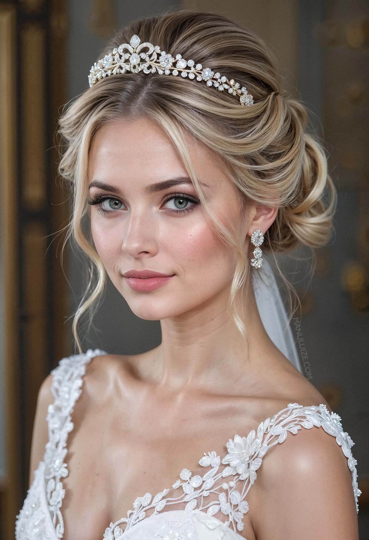 Bridal updo with princess tiara