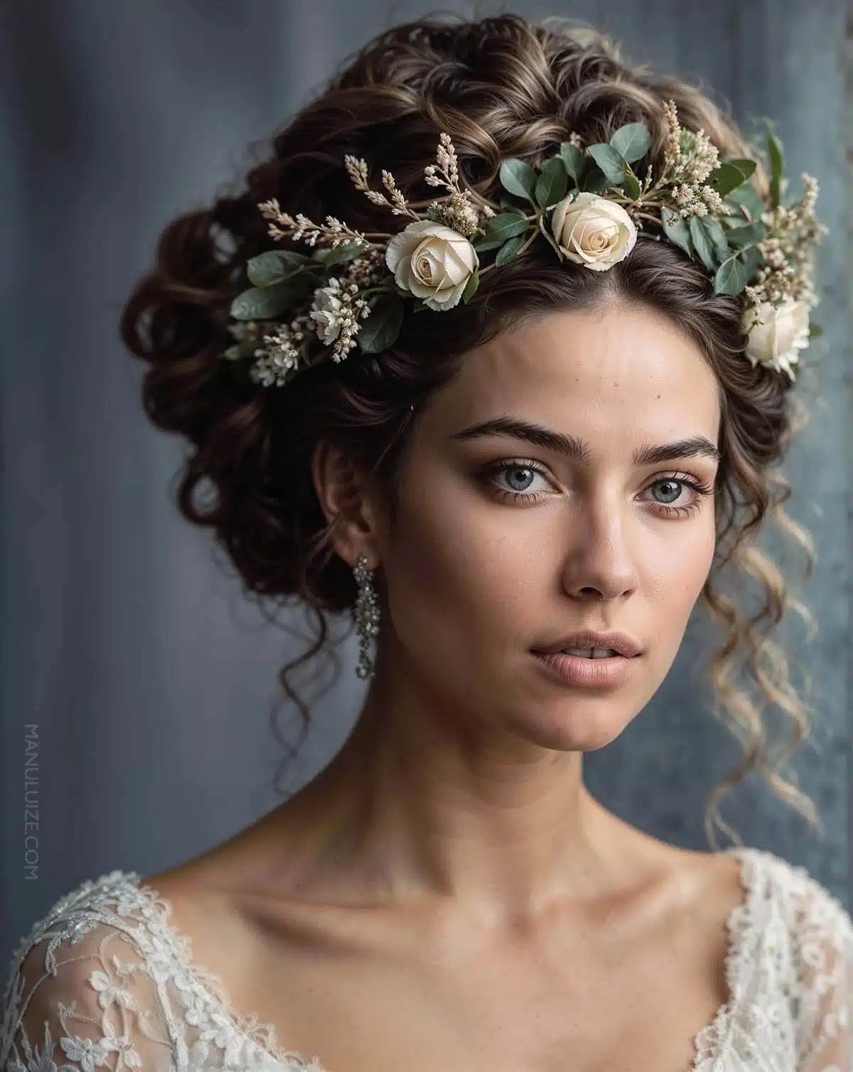 Boho Twisted Crown Updo Flower tiara bridal updo