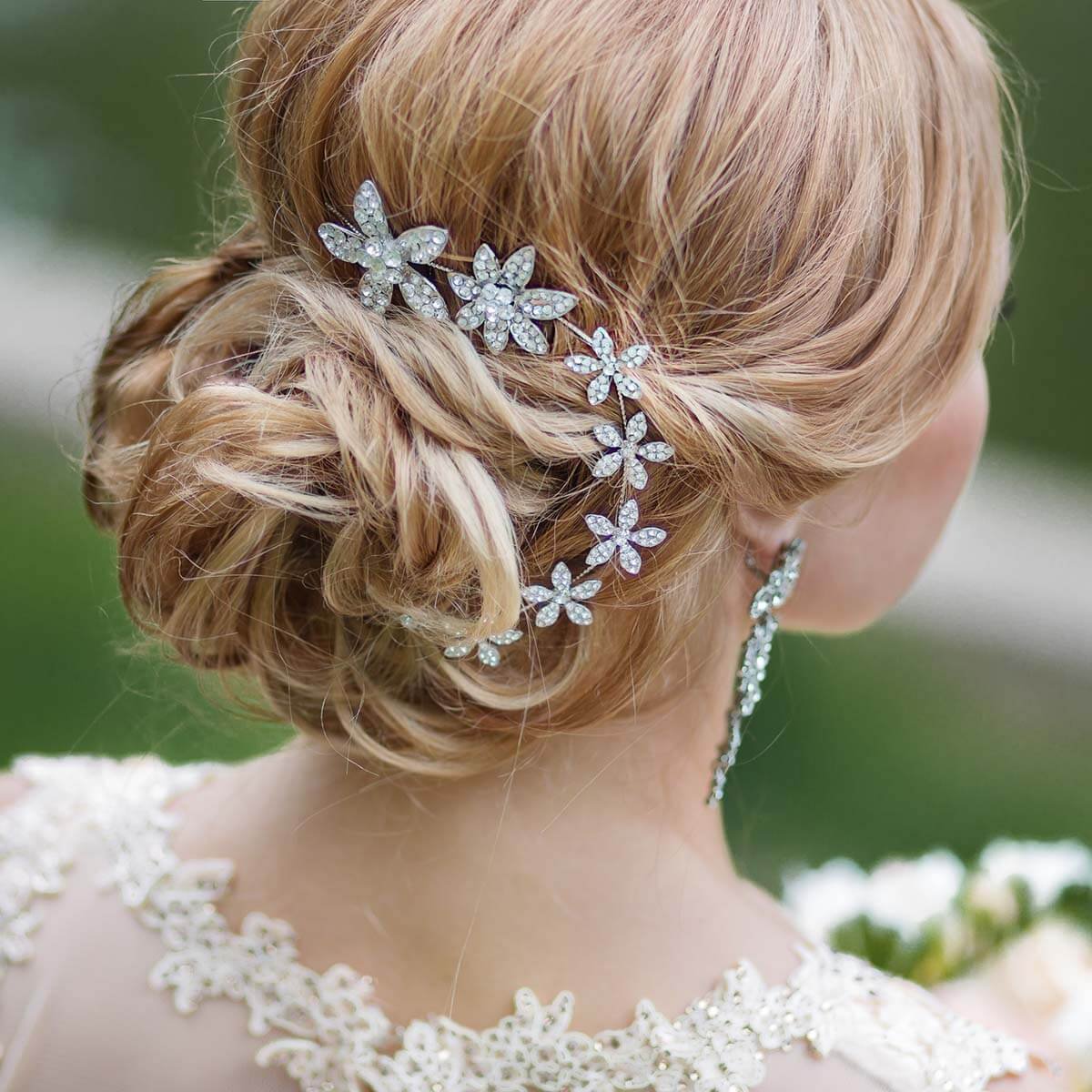 Hairstyle with flowers hair accessories for wedding