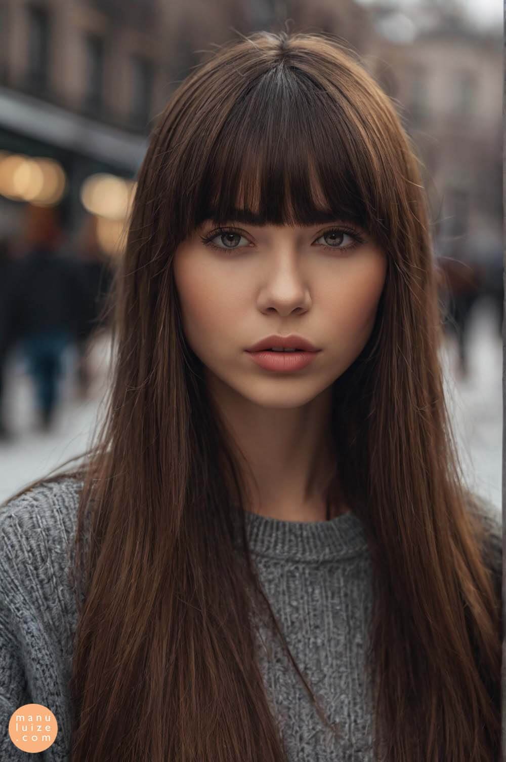 Long straight hair with bangs