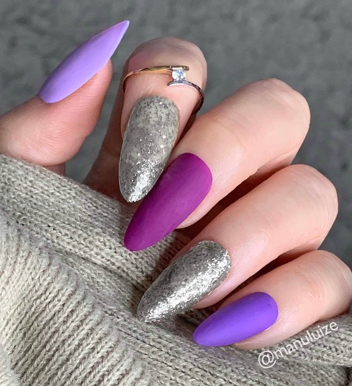 Silver and purple, lilac nails