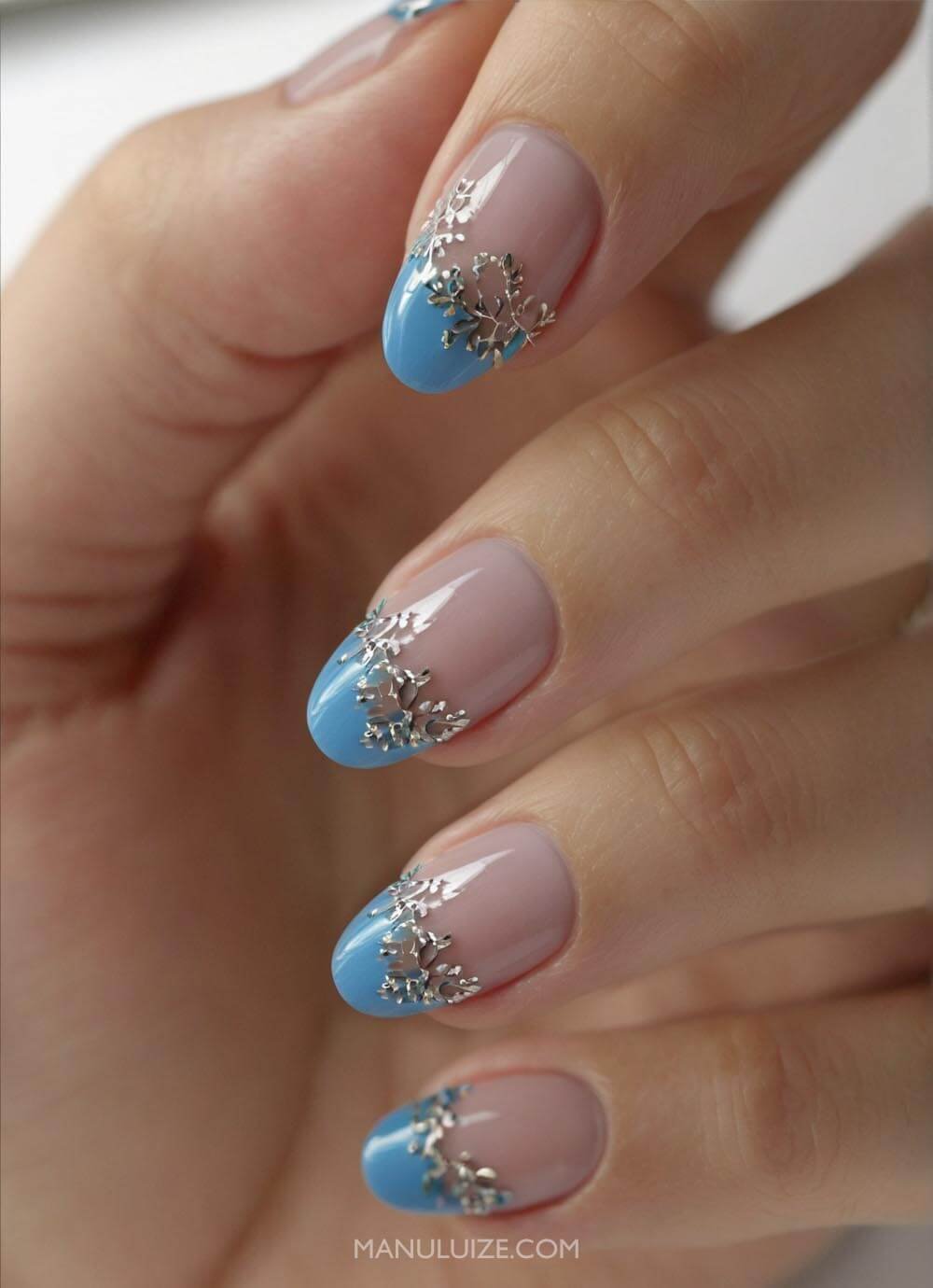 Blue and silver nail art