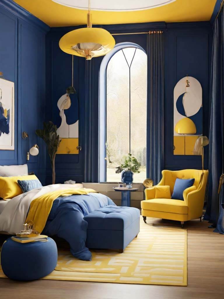 Cobalt blue and vivid yellow decor