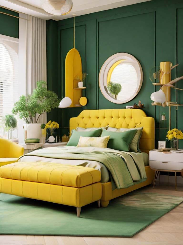 Green and yellow bedroom combo