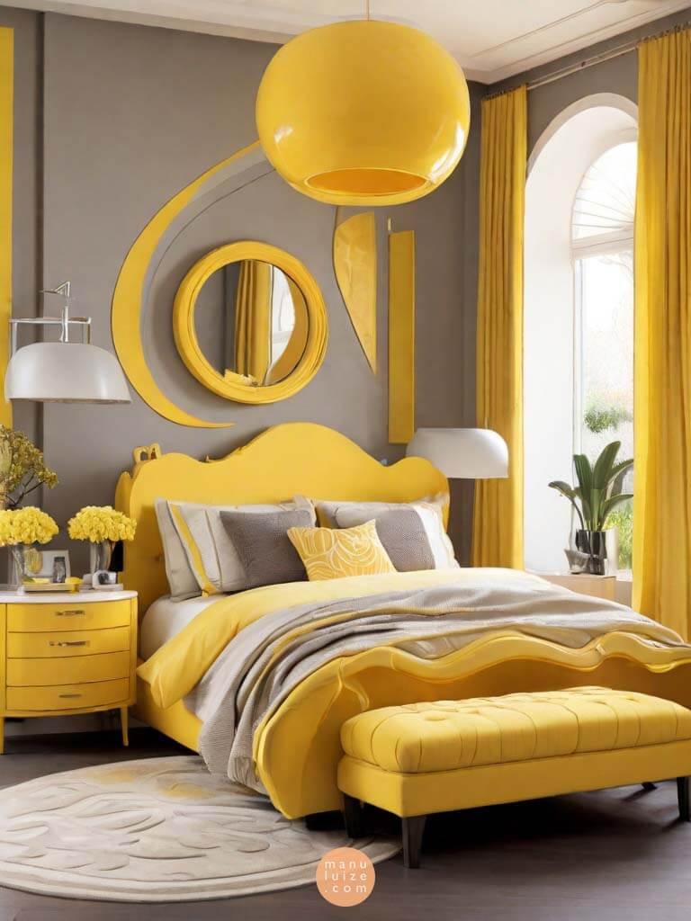 Modern bedroom grey and yellow