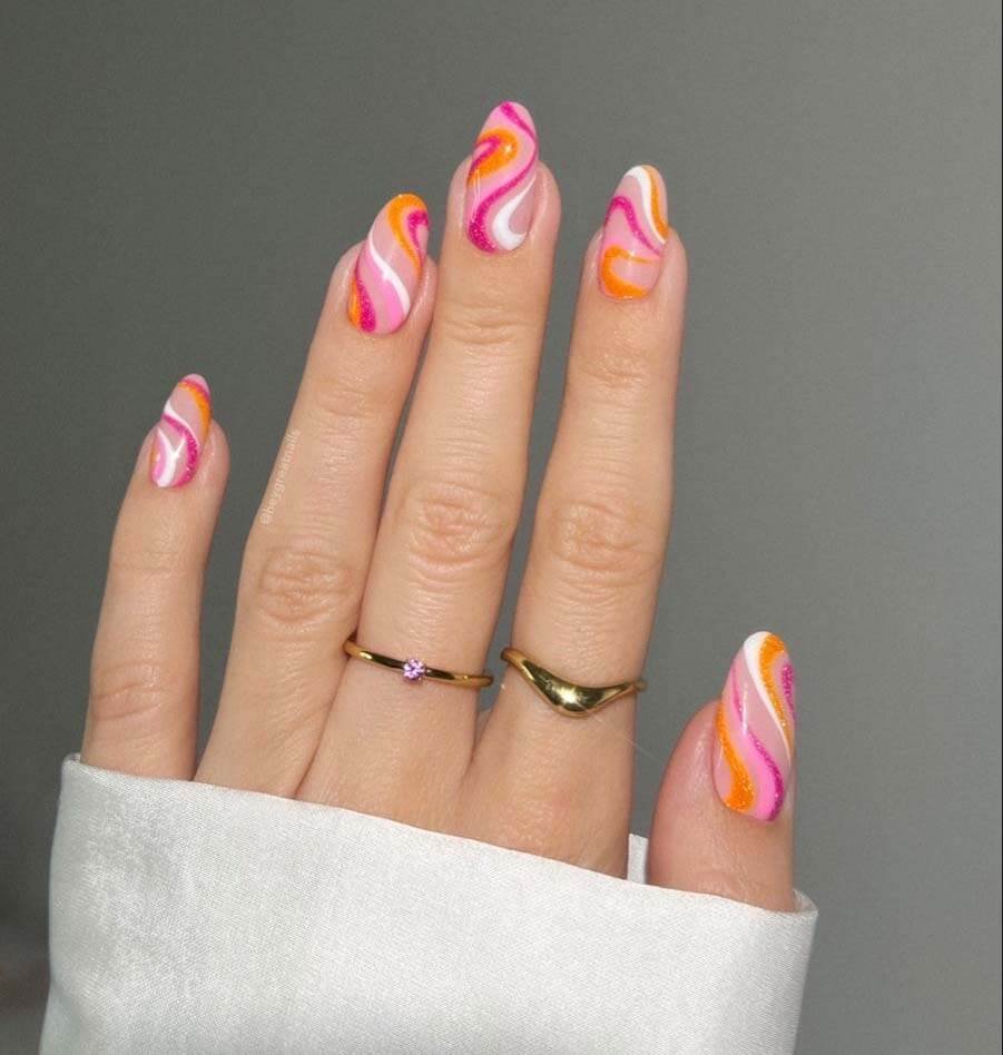 Pink orange spring nail art