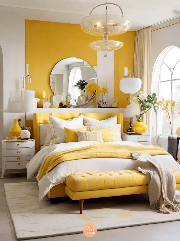 White room with yellow accents
