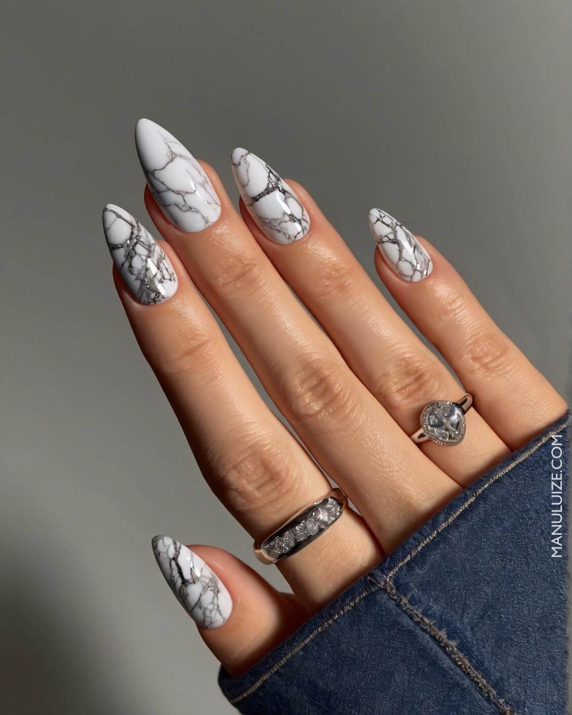 White and silver marble