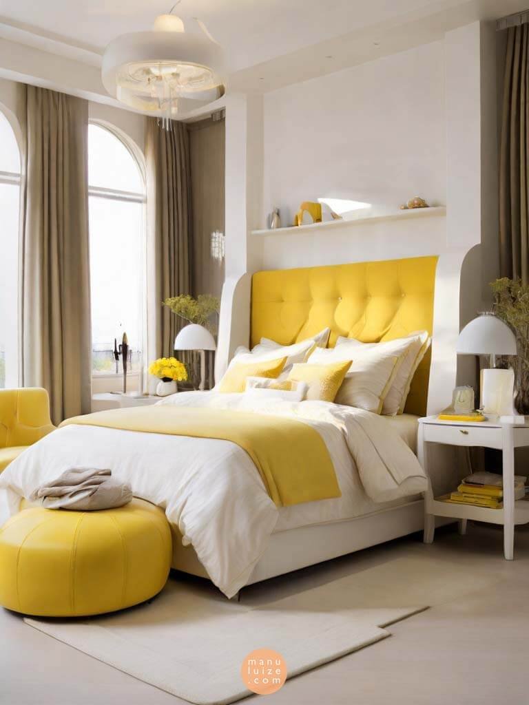 Yellow bed in white room