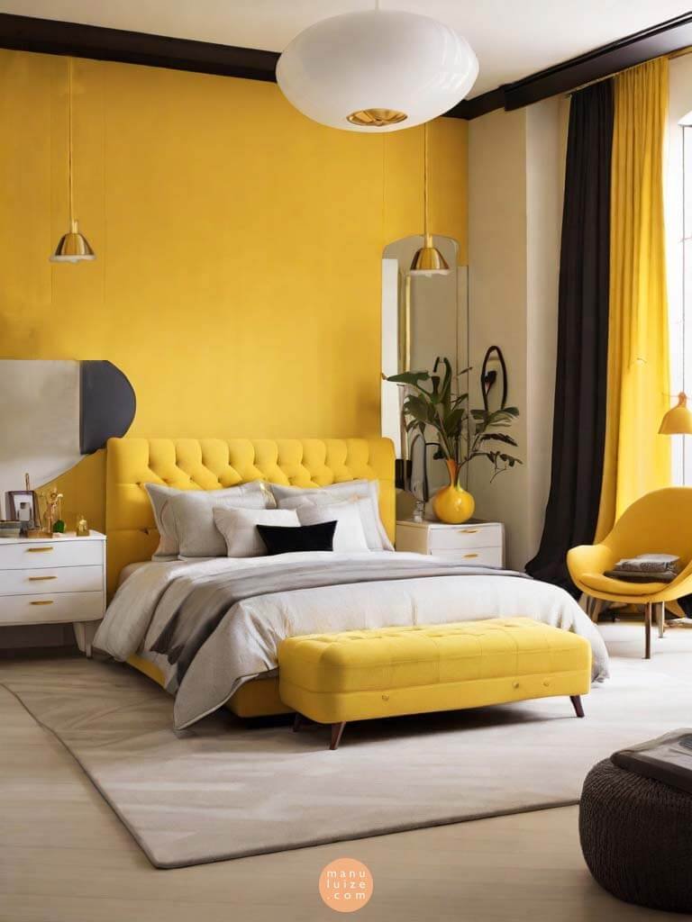 Yellow and black bedroom interior