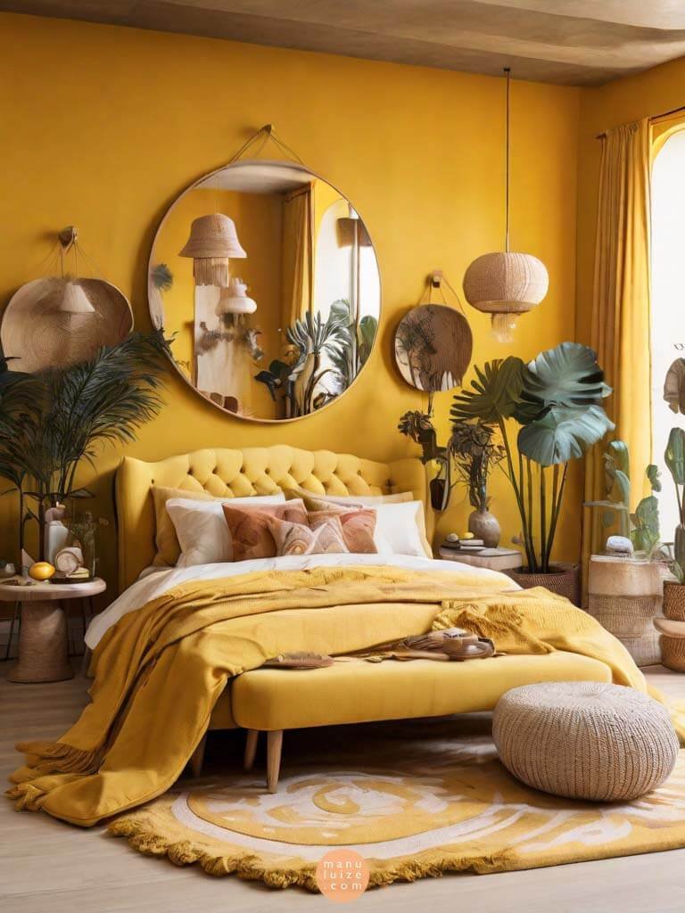 Yellow boho bedroom Ideas