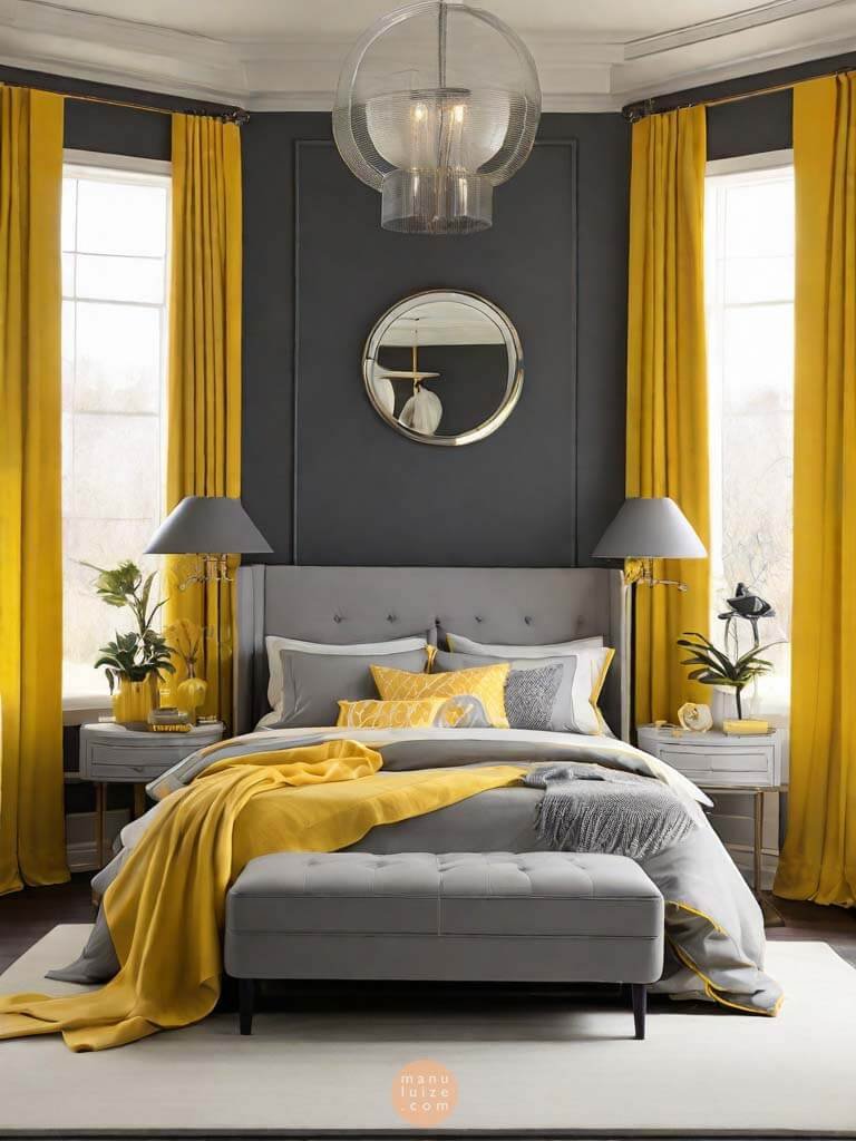 Yellow curtains modern bedroom