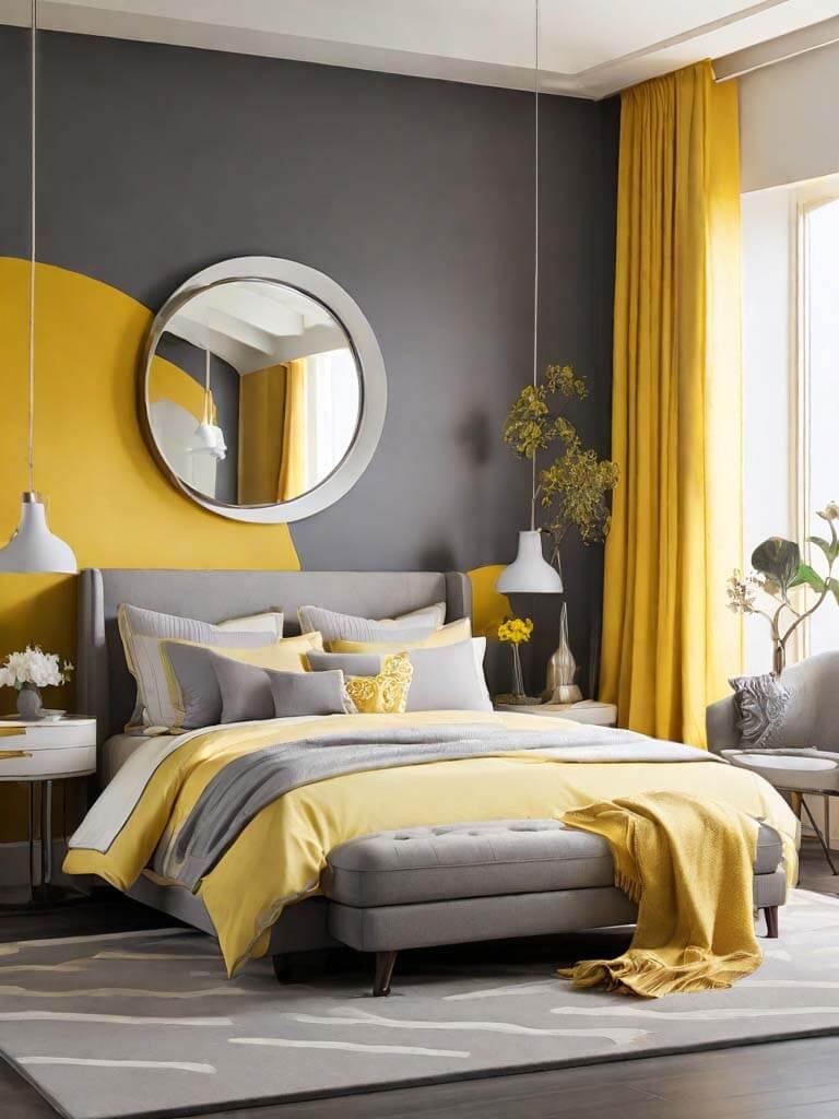 Yellow and grey bedroom decor