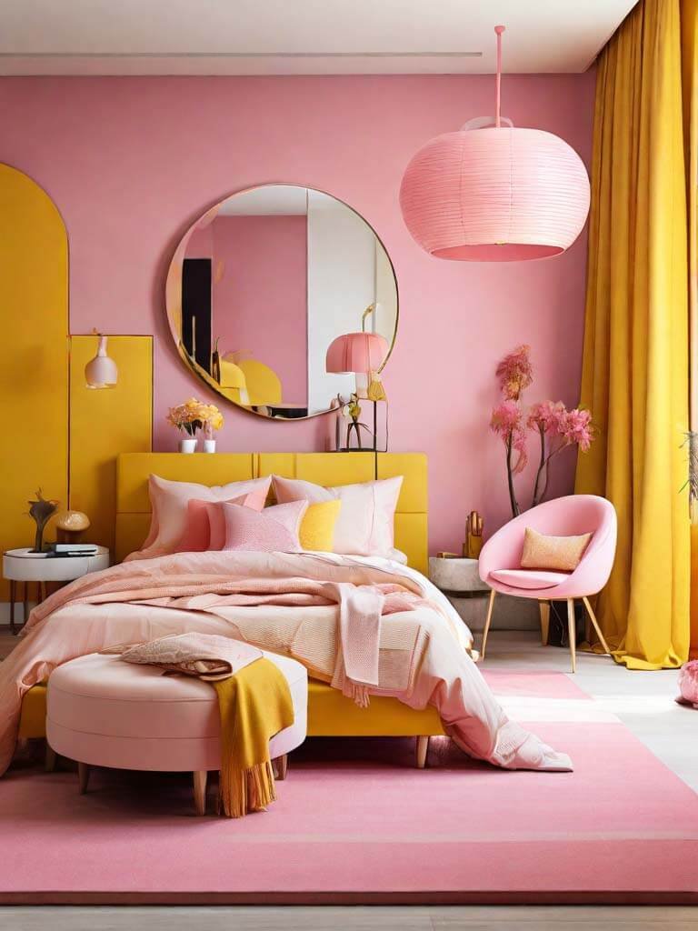Yellow and pink bedroom