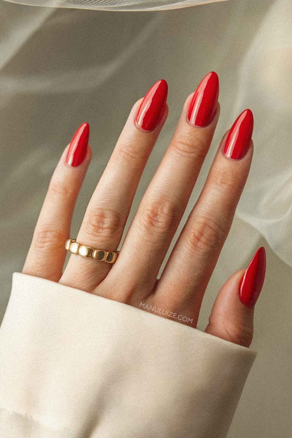 simple bright red summer nails