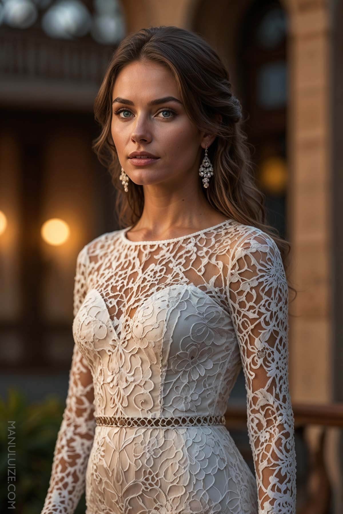 Details of lace wedding dress