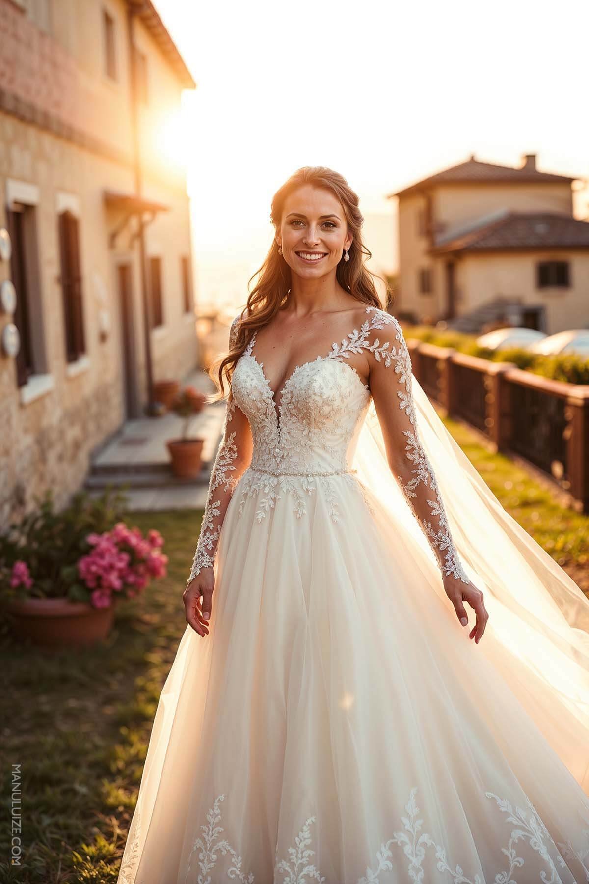 Laced long sleeve wedding dress