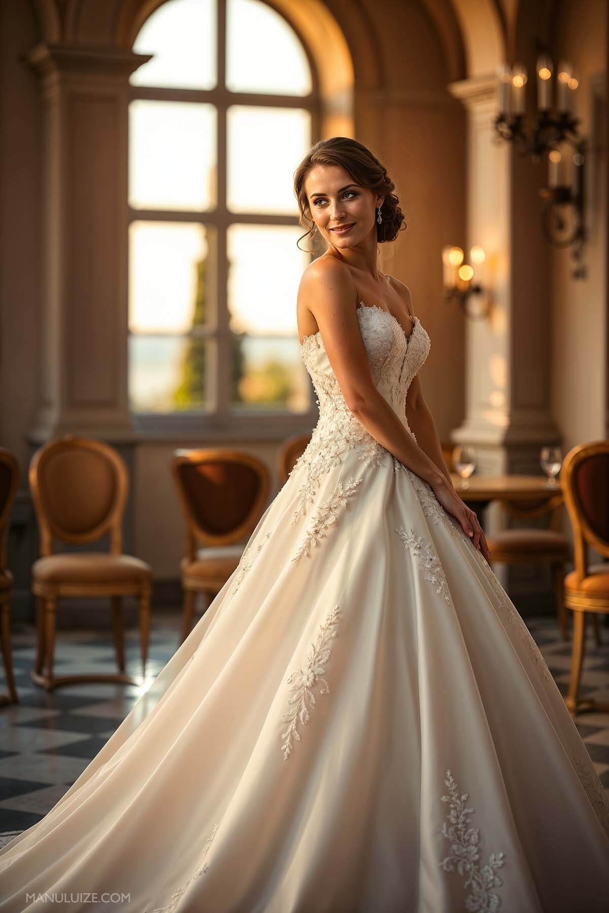 Strapless lace wedding dress