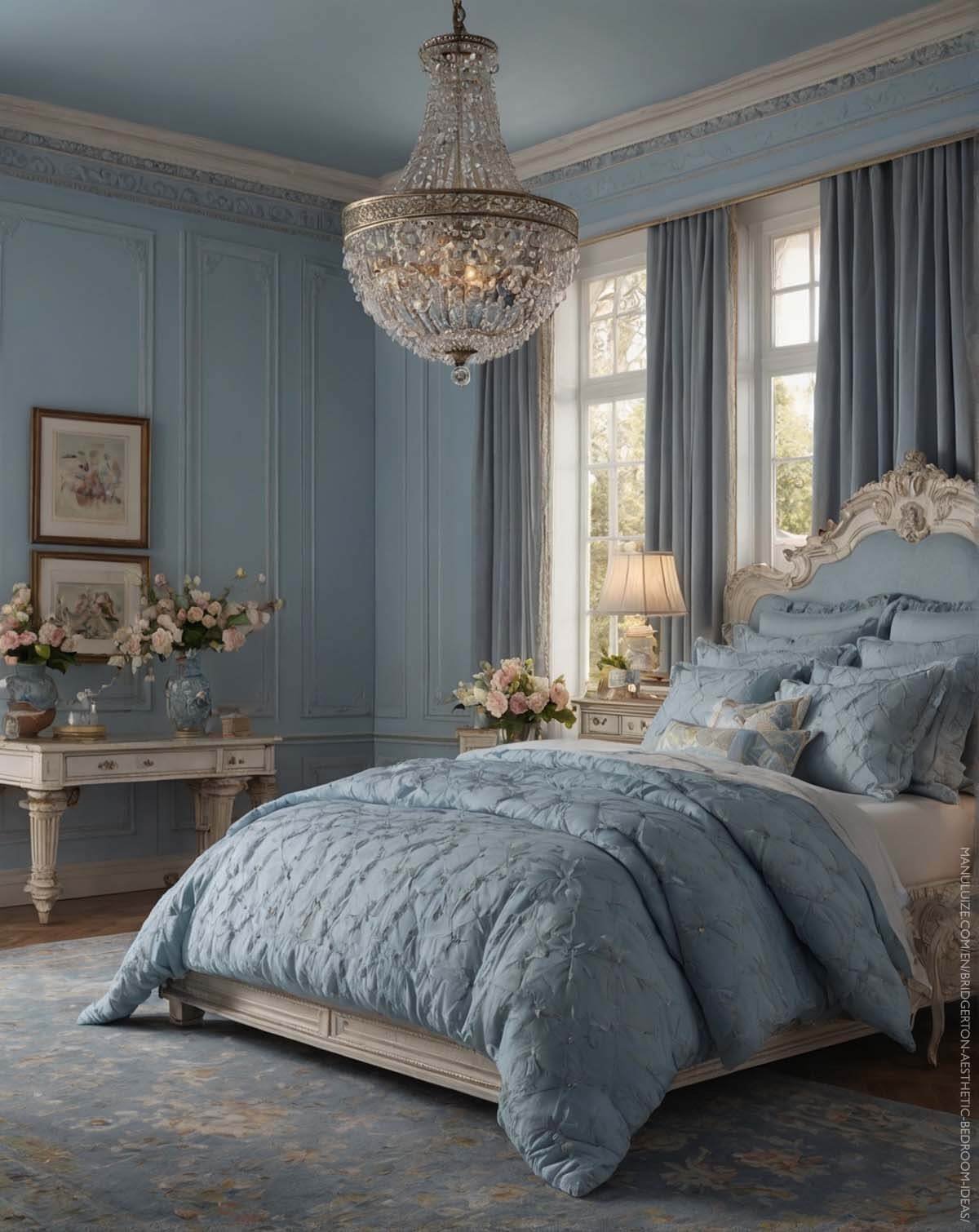 Pastel blue: Bridgerton bedroom ideas